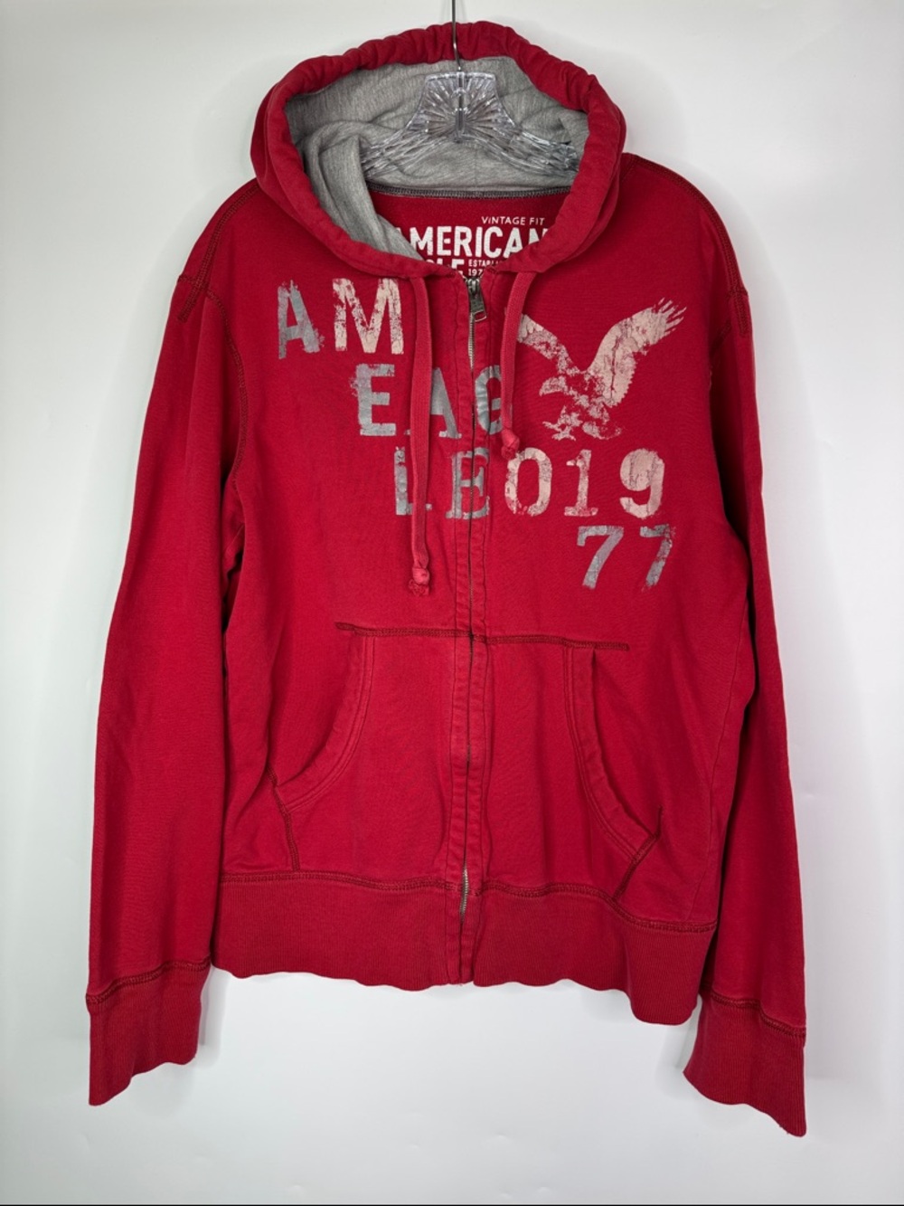 American Eagle Full Zip Red Hooded Sweatshirt Size Large